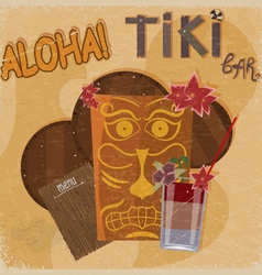 Vintage postcard featuring Hawaiian masks guitars vector image