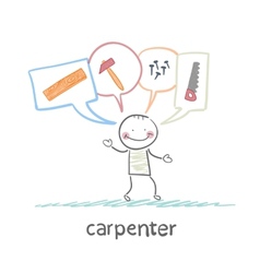 Carpenter thinks about tools hammers nails saw vector image