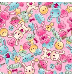 Seamless kawaii child pattern with cute doodles vector image