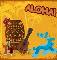 Vintage postcard with featuring Hawaiian masks vector image