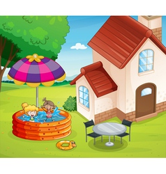 A house and kids vector image
