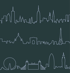 New York Paris and London Profile Lines vector image