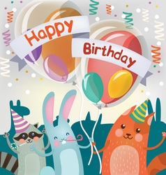 Happy Birthday Greeting Card with Cute Animals vector image