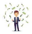 Happy successful businessman in money rain vector image