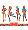 Set of fashion girls with handbags color vector image