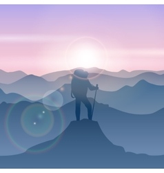 Man stands on the mountain peak travel man Man stands on the mountain peak travel man vector image