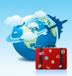 Airplane travel with suitcase vector image