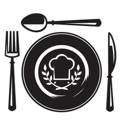 Knife fork spoon and plate vector image