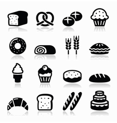 Bakery pastry icons set - bread donut cake vector image
