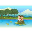 Kids on tortoise vector image