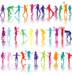 Children silhouettes playing vector image