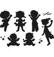 Six silhouettes of happy children vector image