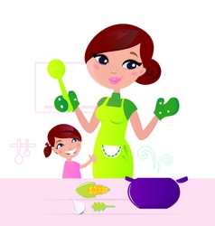 Mother cooking healthy food vector image
