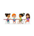 Girl in wheelchair sitting at table in canteen and vector image