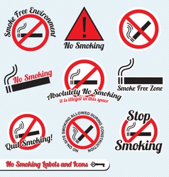 No Smoking Sign Labels and Icons vector image