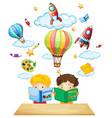 Two kids reading english books Two kids reading english books vector image
