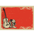 Vintage poster with cowboy boots and music guitar Vintage poster with cowboy boots and music guitar vector image