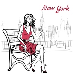 Woman sitting on bench vector image
