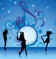 Dancing girls on blue background vector image