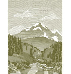 Woodcut river scene vector image