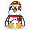 Penguin with christmas lights vector image