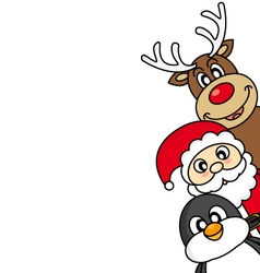 Santa claus reindeer and penguin vector image