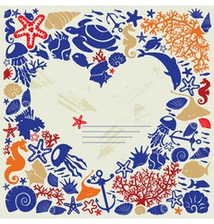 White background heart is surrounded of fishes vector image