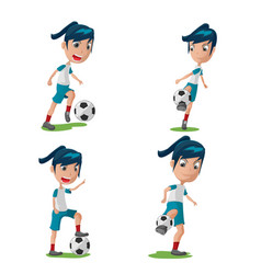 Woman soccer player character pose set Woman soccer player character pose set vector image