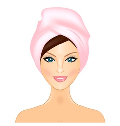 Smiling girl with pink towel vector image