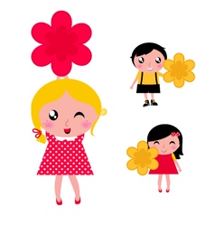 Cute kids with flowers vector image
