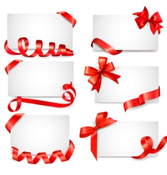 Set of card notes with red gift bows with ribbons vector image