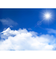 Blue sky with clouds and sun background vector image