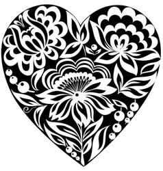 Silhouette of the heart and flowers on it Black-an vector image