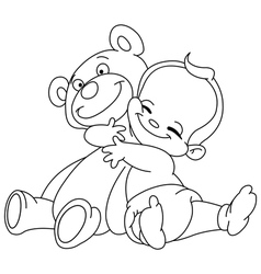 Outlined baby hug bear vector image