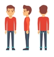 Standing young man boy character in front back vector image