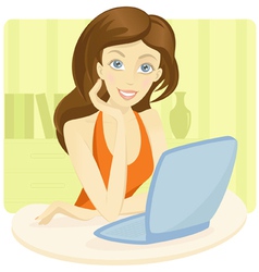 Girl with blue laptop vector image