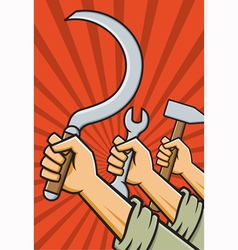 Raised Fists Holding Tools vector image