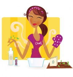 Woman is cooking in kitchen vector image