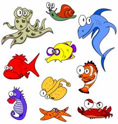 Cartoon sea creatures vector image