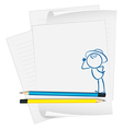 A paper with a drawing of a boy wearing a hat vector image