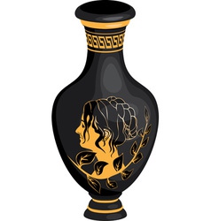 Black greek vase with female profile vector image