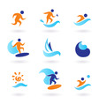 Summer swimming surfing icons vector image