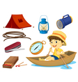 A boy and various objects of camping vector image