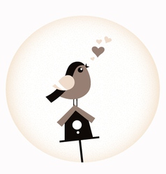 Cute Valentine Bird with a Birdhouse - retro brown vector image