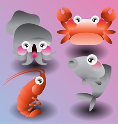 Sea food collection in simple vector image