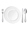 White plate with knife spoon and fork vector image