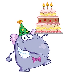 Purple Party Elephant Holding A Birthday Cake vector image