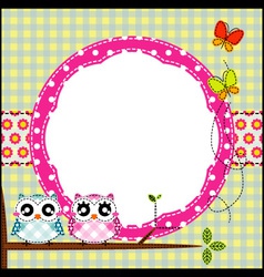 Frame of cute owls on branch vector image