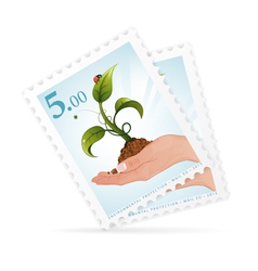 Postage Stamps with Hand and Sprout vector image