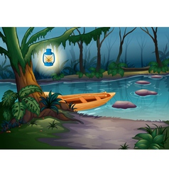 A canoe in a mysterious forest vector image